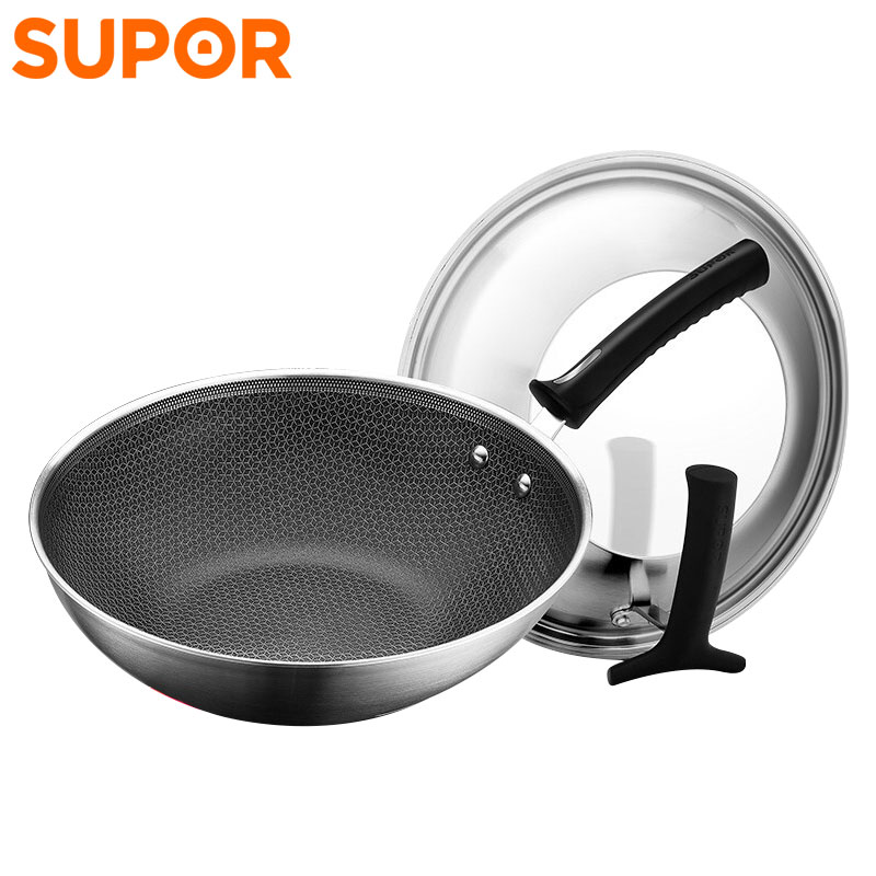 苏泊尔（SUPOR）蜂窝晶盾不锈 钢炒锅 不锈钢防粘炒锅电磁炉燃气家用炒菜锅 30CM EC30JAC01高清大图