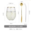 金边玻璃水杯简约清新北欧森系家用饮料杯子早餐牛奶杯风 雪花金边杯+吸管+勺子