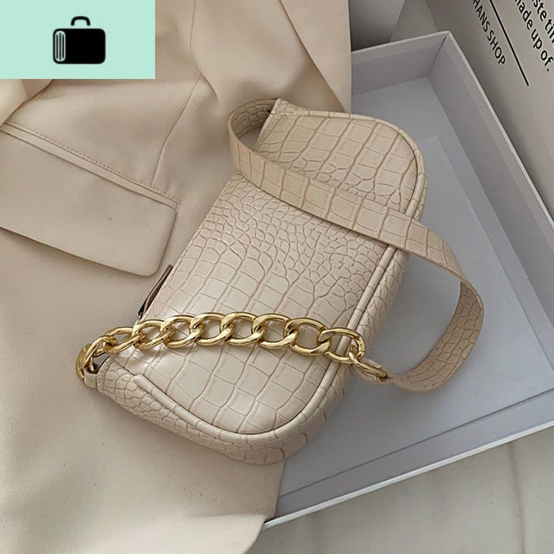 软皮腋下包奶茶色单肩斜挎包两用撞色白包包2020新款潮网红夏百搭NEW LAKE女士单肩包图片