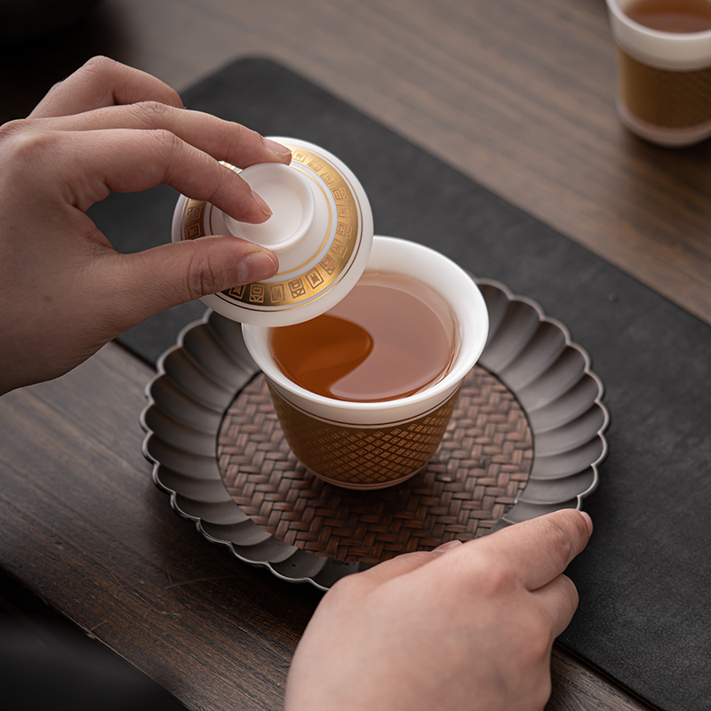 苏氏陶瓷(SUSHI CERAMICS)冰种秦器茶具二才盖碗带两杯小套组非遗传承人陈国再作品功夫茶具