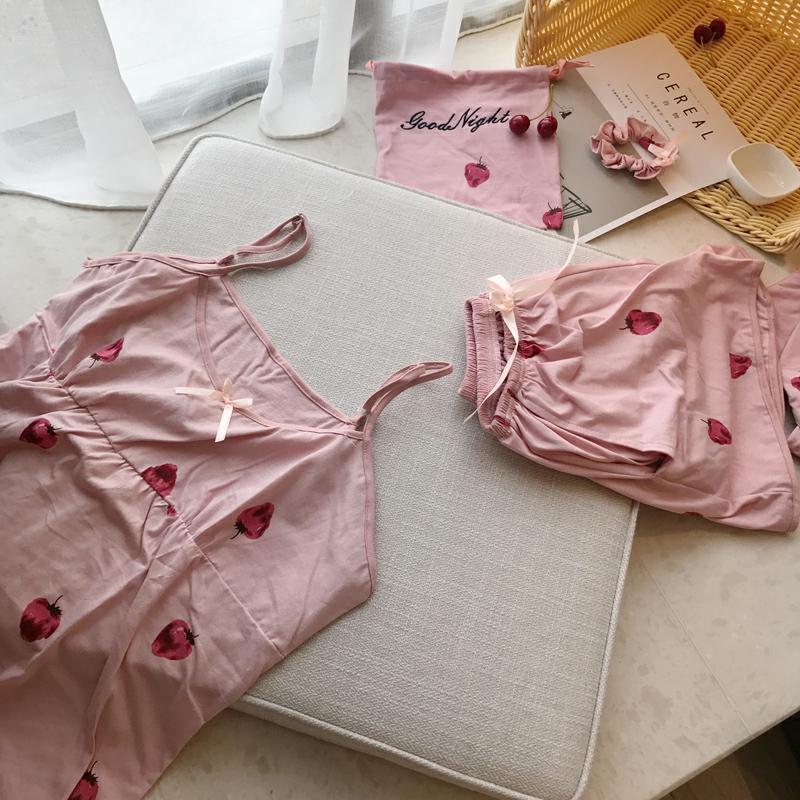 莓七件套睡衣女夏春秋甜美可爱韩版清新学生长袖家居服套装莓七件套