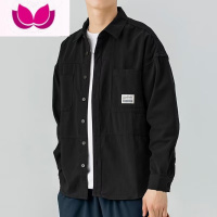 七斓男士2022新款长袖衬衫休闲宽松衬衣潮复古工装古衬衬2 2XL 3036#黑色