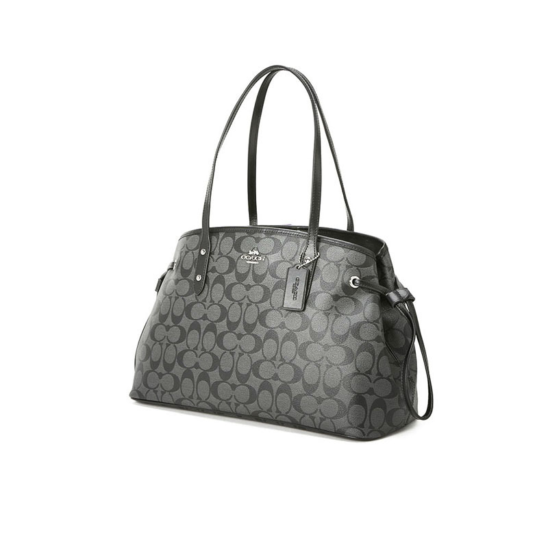 COACH 蔻驰女包 DRAWSTRING 鲶鱼包中号 单肩包 手提包 字母马车标织物F57842银扣