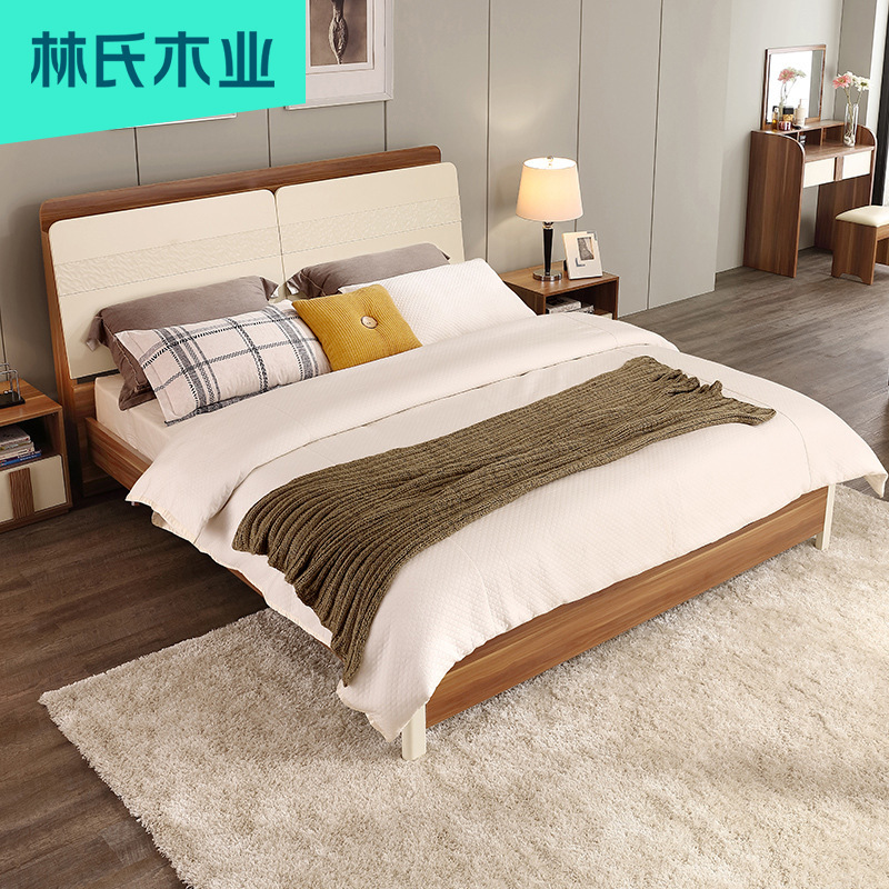 林氏木业现代简约板式床1.5米1.8m气动高箱储物双人床大床cp1a
