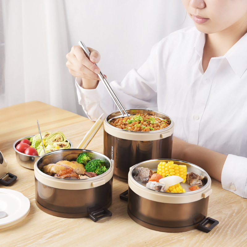 日本泰福高(TAFUCO) 新品 注水保温饭盒304不锈钢防溢叠叠乐发泡便携饭盒多层便当盒上班族学生 保温桶成人饭盒