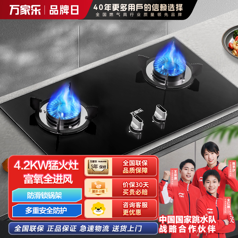 万家乐 AY3钢化玻璃燃气灶具双眼灶 4.2KW一级能效天然气 3D旋直火