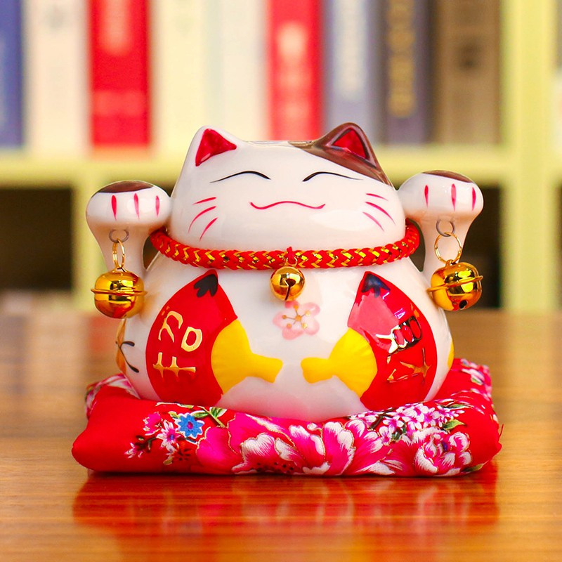 陶瓷猫摆件小号陶瓷存钱储蓄罐家居创意店铺开业礼品生日 三维工匠 4.5寸财运亨通(橙色)猫