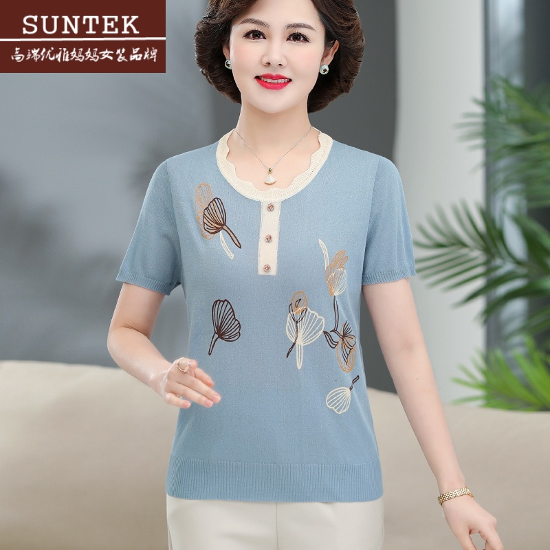 suntek衣服中年妈妈夏装短袖t恤洋气50岁40中老年女装夏天宽松大码