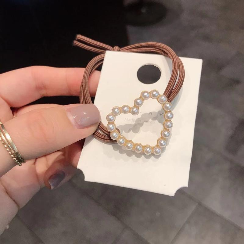 韩国东大门同款珍珠爱心圆圈发绳ins女网红发圈简约百搭头绳米白珍珠