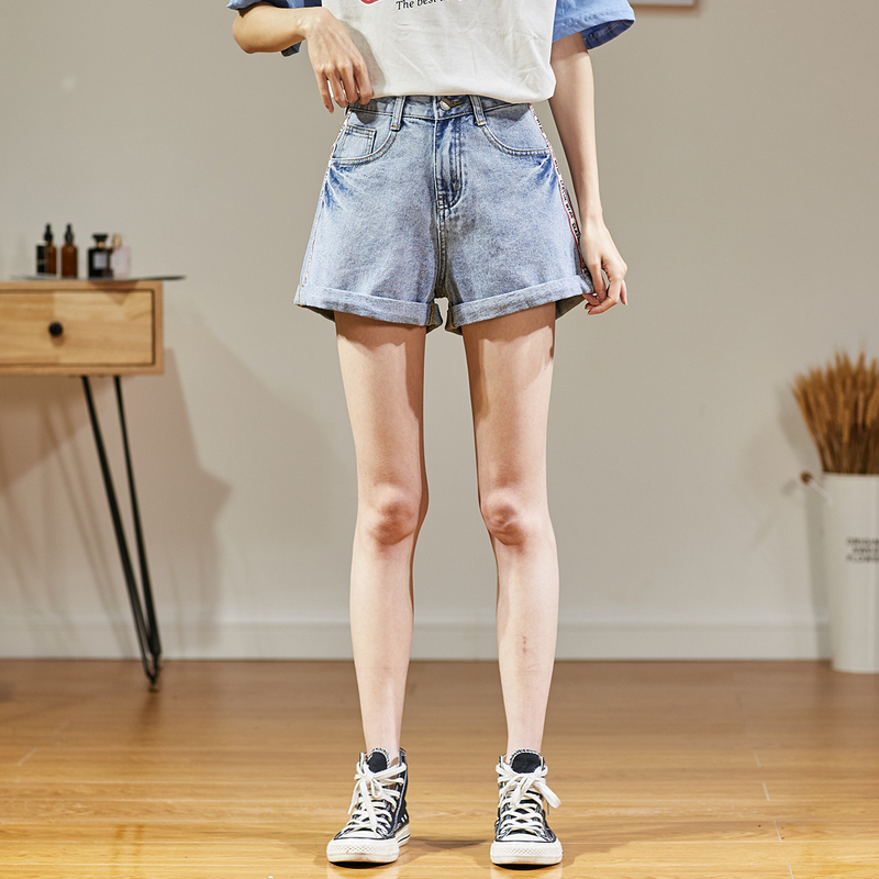 直降唐狮夏季新款牛仔短裤女宽松显瘦复古休闲浅色牛仔短裤