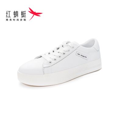 红蜻蜓小白鞋女春季休闲女鞋耐磨板鞋圆头校园风ins系带百搭运动鞋 白色 37码