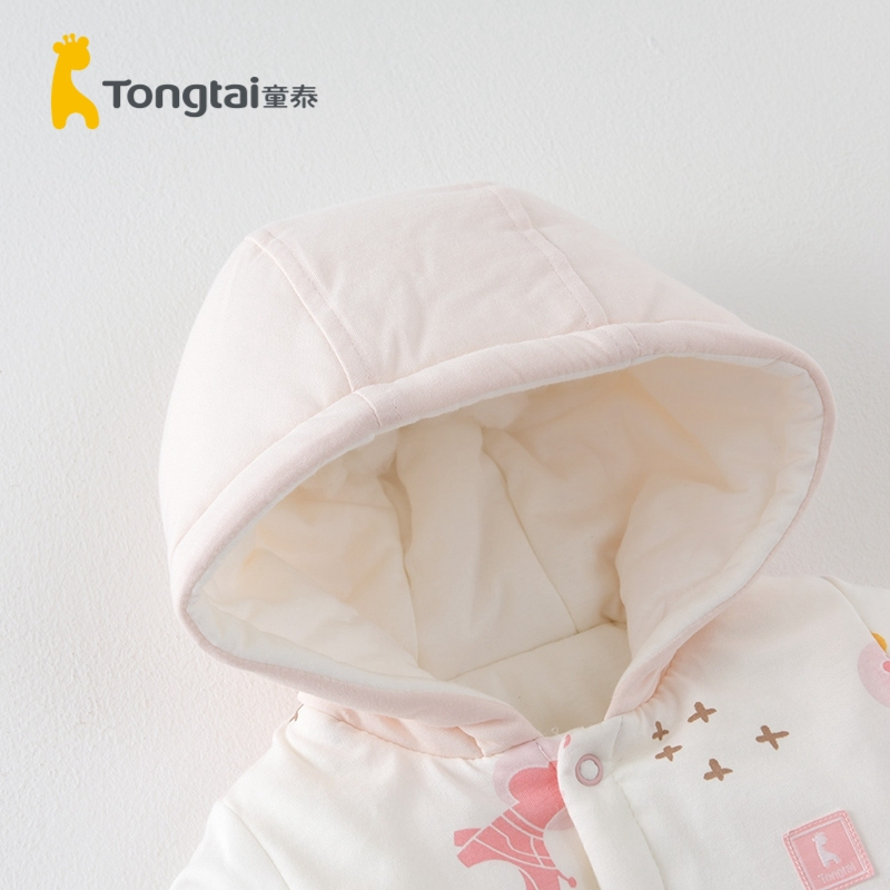童泰(TONGTAI)秋冬新款1-18个月婴幼儿男女宝宝带帽对开外出棉衣连体衣爬服儿童棉服