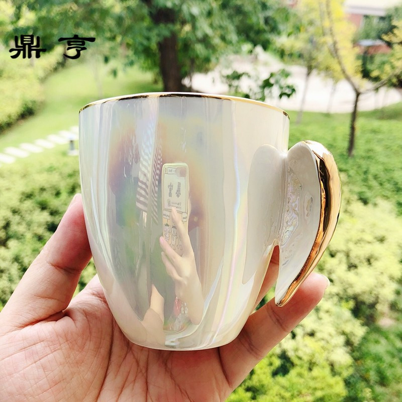 鼎亨出口轻奢描金天使翅膀陶瓷杯珍珠釉创意咖啡杯奶茶杯红茶杯礼