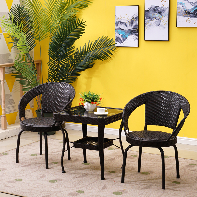 闪电客藤椅三件套茶桌家用阳台小桌椅单人靠背椅户外休闲腾椅子茶几