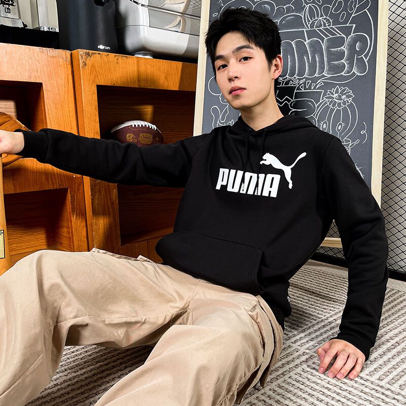 PUMA彪马男装新款宽松运动服透气长袖套头衫连帽卫衣682723-01 ZP