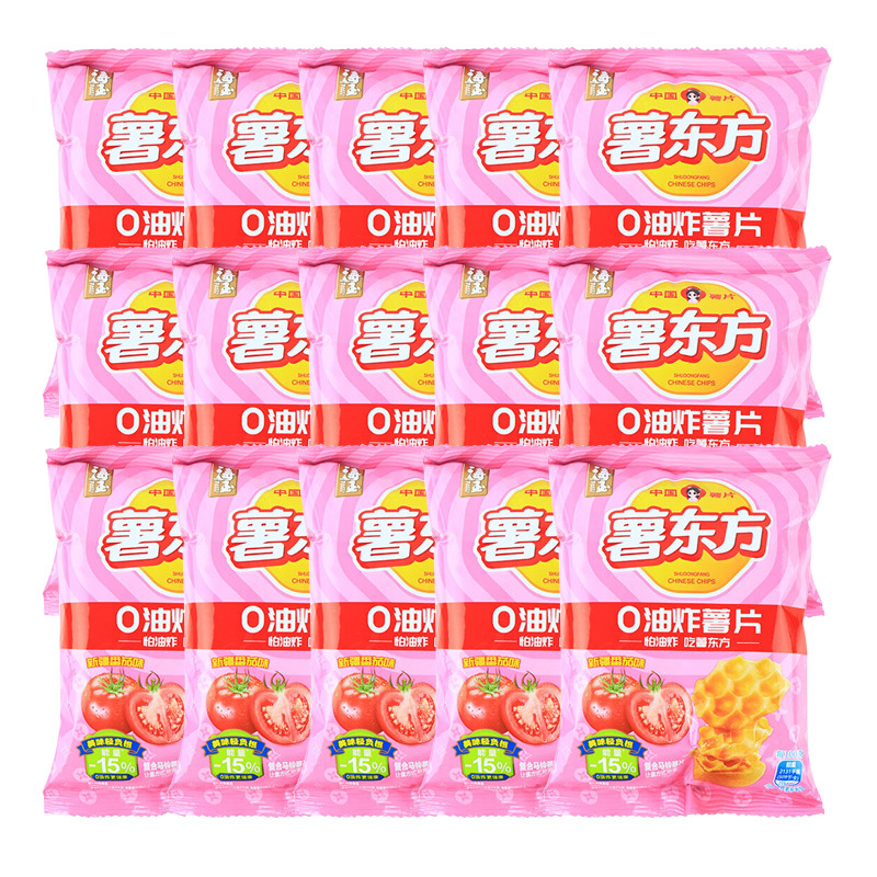 海玉薯东方土豆薯片休闲零食充气包非油炸新疆番茄味20g*15袋