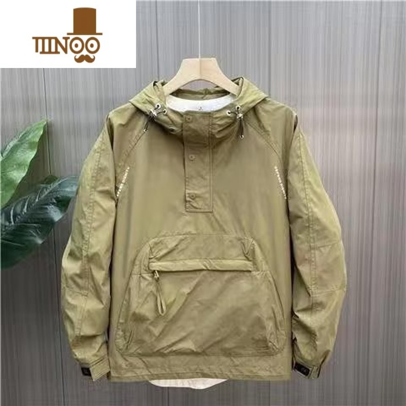 YANXU秋季潮流休闲连帽冲锋衣夹克2023新款男士宽松潮牌百搭工装外套U高清大图