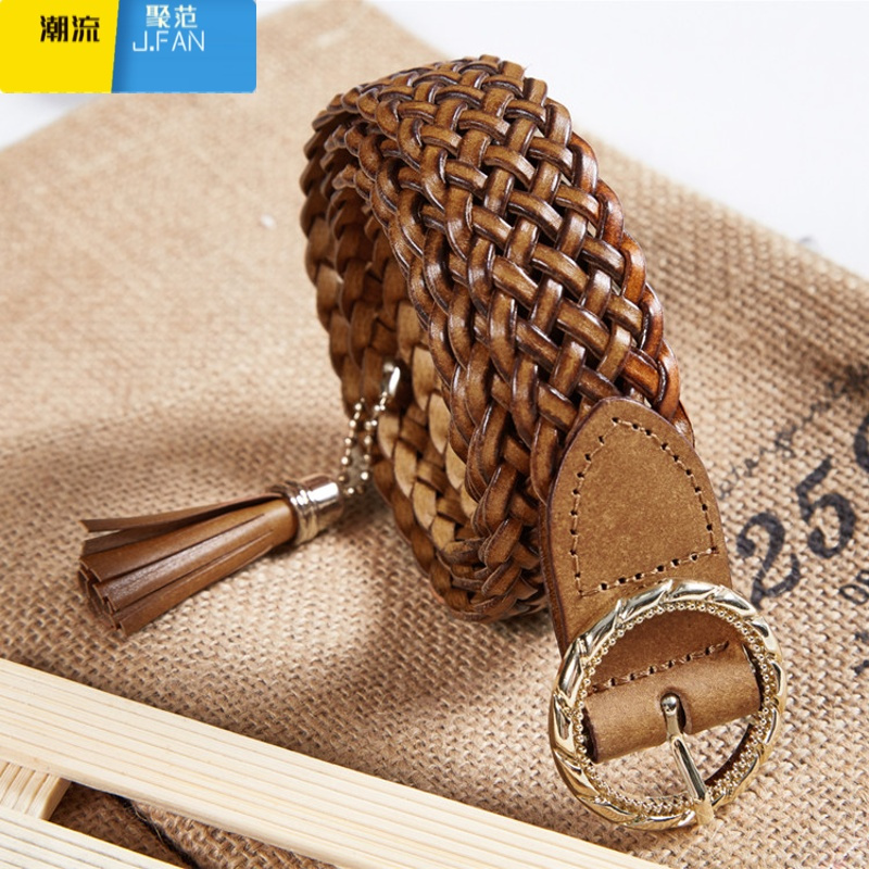 聚范韩版纯色腰带女编织皮带宽透气搭牛仔裤连衣裙宽松衣服圆圈腰带潮