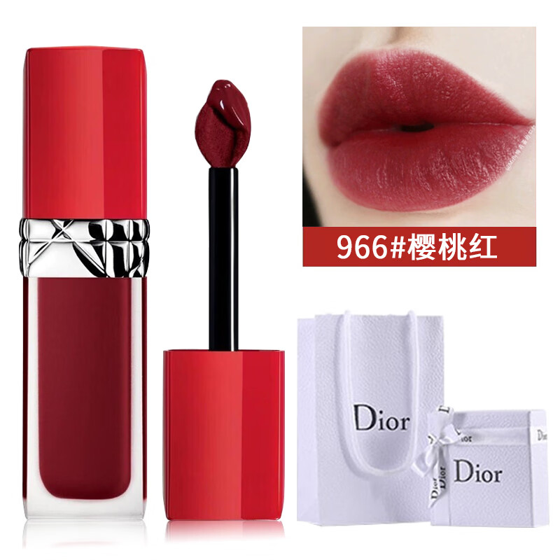 迪奥(Dior)烈焰蓝金持久哑光锁色黑管唇釉持妆口红送女朋友老婆情人节礼物女 红管唇釉966 枫叶浆果高清大图