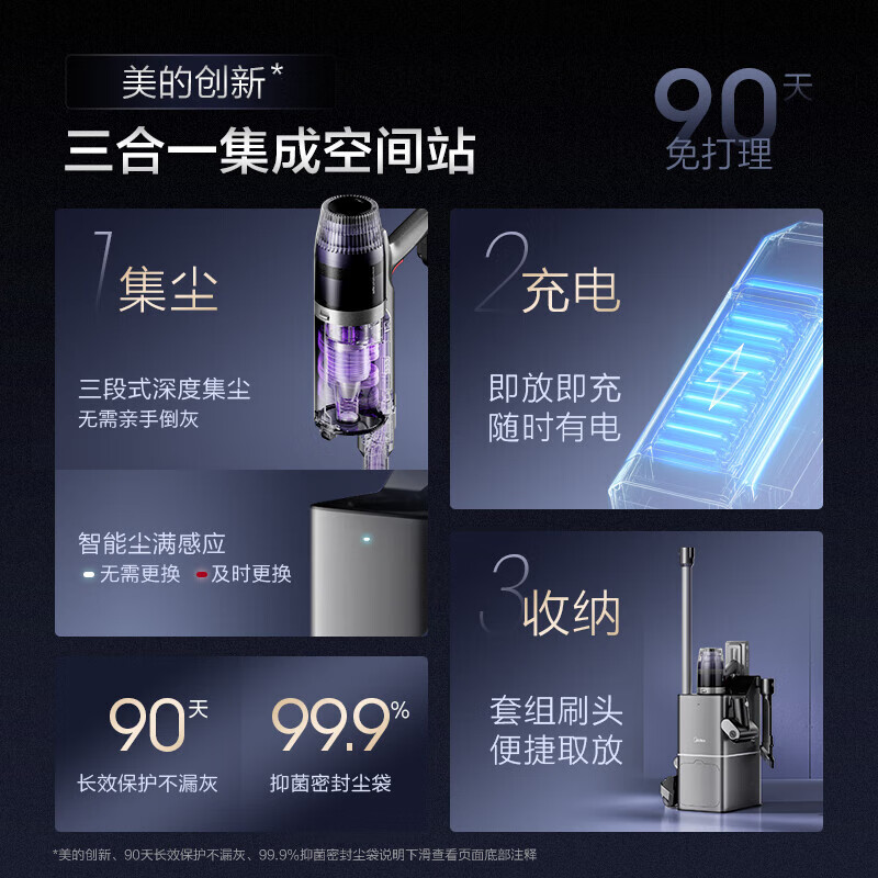 美的(Midea)手持吸尘器 无线空间站家用基站充电自动集尘宠物除螨一体机毛发切割 Q9Station高清大图