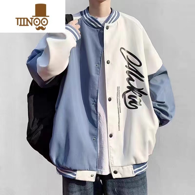 YANXU棒球服外套男士潮牌宽松港风初中高中生宽松港风印花男生夹男高清大图