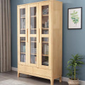 鑫金虎(XIN JIN HU) 三门书柜带玻璃门落地家用客厅组合文件展示柜 原木色