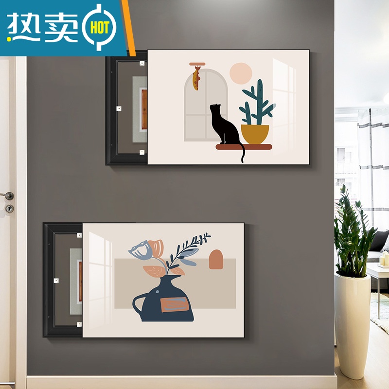 敬平莫兰迪电表箱装饰画创意推拉式遮挡配电箱电闸挂画小清新餐厅壁画装饰画高清大图