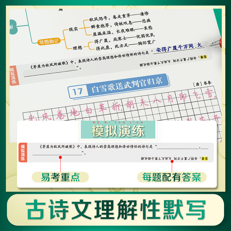 [语文同步]七年级上册 [正版]初中生必背古诗词字帖思维导图版临摹荆霄鹏楷书初中生练字帖同步语文人教版上下册七八年级古诗高清大图