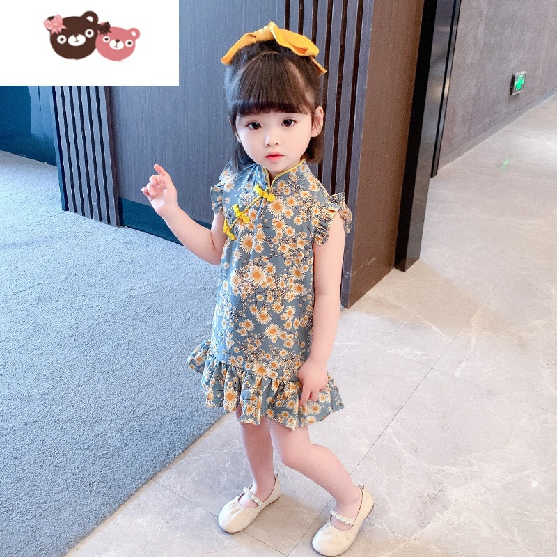 绿彩虹光女宝宝夏装碎花连衣裙女童儿童洋气夏季小童1旗袍裙2公主裙子3岁4