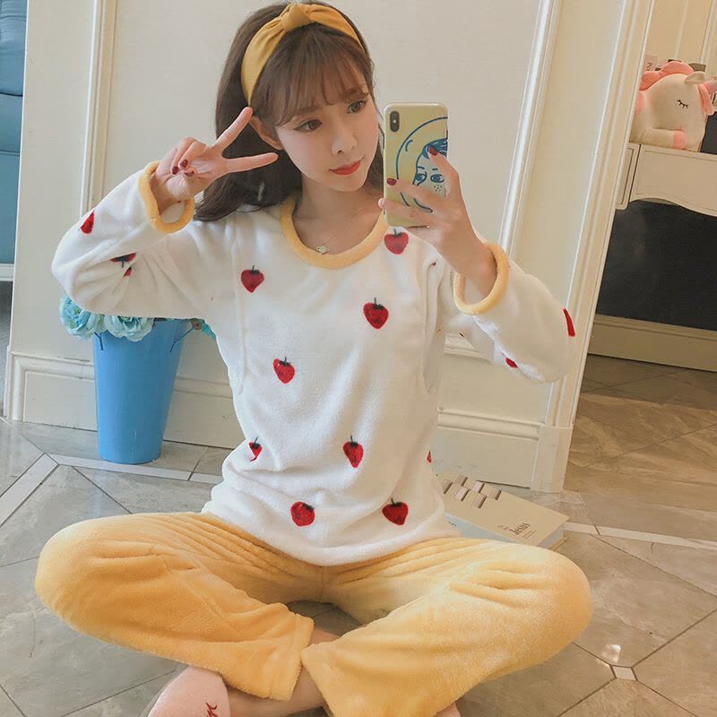 迪鲁奥（DILUAO)孕妇睡衣秋冬加绒怀孕期 哺乳睡衣 珊瑚绒睡衣女哺乳 孕妇珊瑚绒睡衣b907-34图片