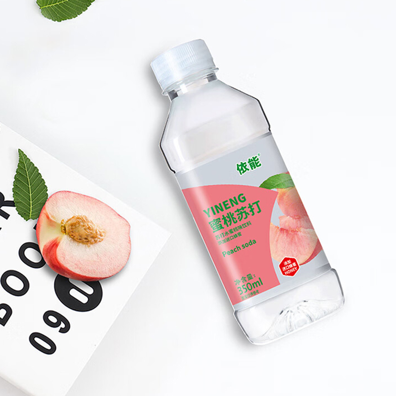 依能苏打水饮料添加进口蜂蜜果味蜜桃味苏打水350ml*12瓶