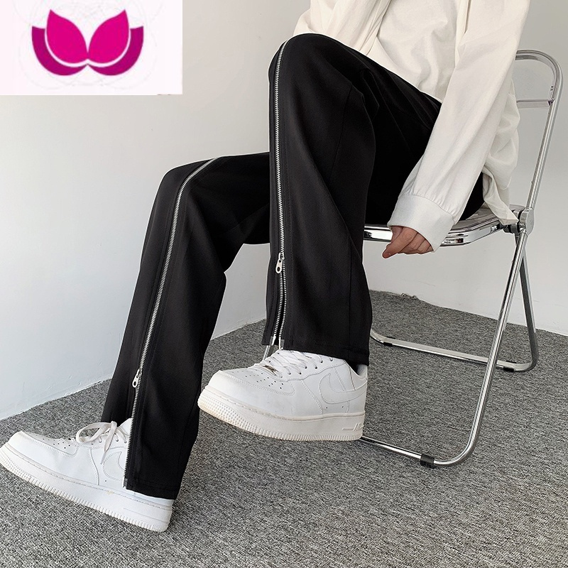 七斓美式vibe风裤子男高级感炸街休闲裤潮牌宽松直筒拉链阔腿西裤