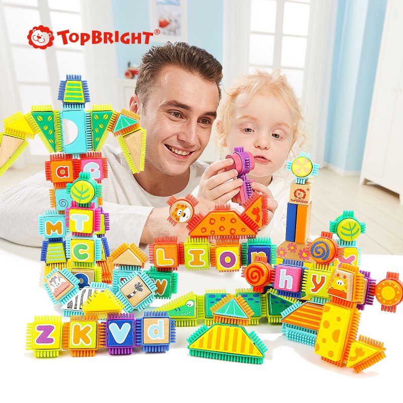 特宝儿(topbright)鬃毛积木儿童玩具积木 木制100-200块实木宝宝积木玩具男孩女孩2周岁以上 120347