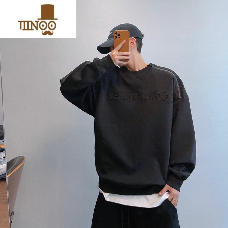 YANXU新款字母拉链长袖卫衣男ins美式潮牌宽松圆领无帽上衣外Y高清大图