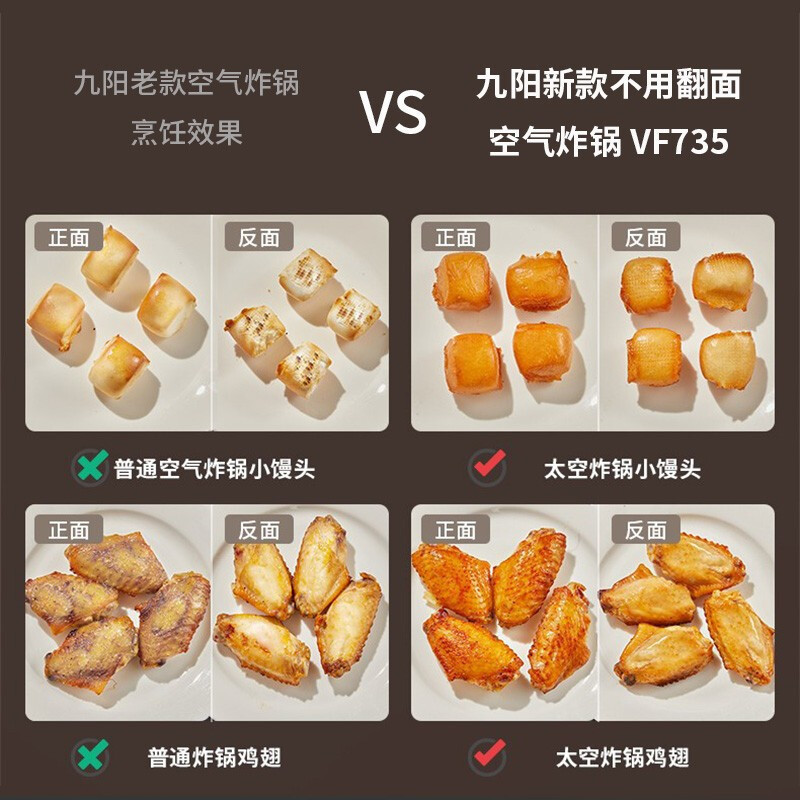 九阳(Joyoung) 不用翻面空气炸锅 5.5L大容量环形可视双钮蒸烤炸一体机薯条机 双钮大容量环形可视窗VF735高清大图