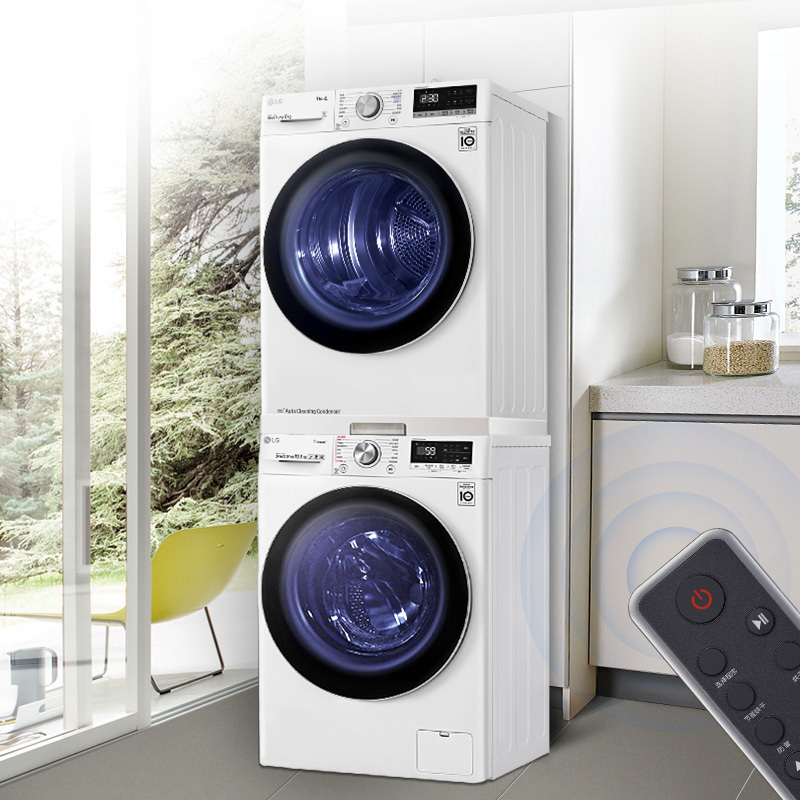 LG洗烘套装 原装进口热泵式烘干机+滚筒速净喷淋10.5公斤RC90V9AV4W+FLW10G4W白色干洗洗烘套装组合