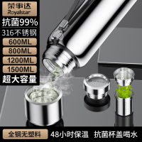荣事达(Royalstar)全钢保温杯316不锈钢男女茶水分离泡茶杯高效保温1.5L大容量本色水壶水杯RB292205