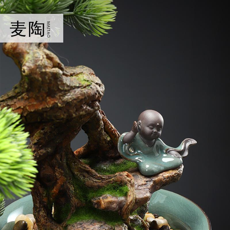 中式仿真盆景迎客松绿植物客厅酒店家居玄关装饰品样板间软装摆件_820