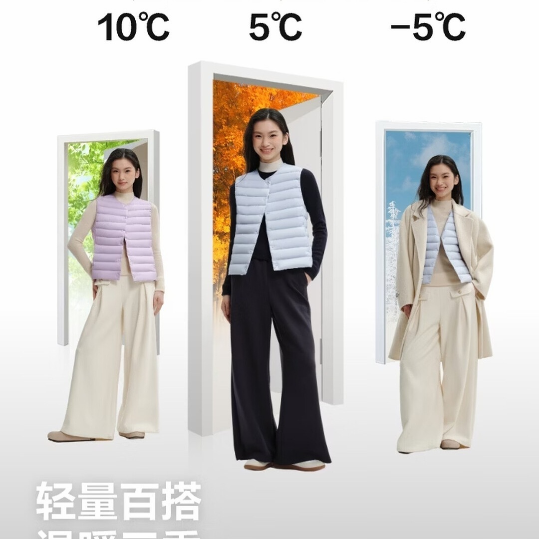 波司登(BOSIDENG)新款马甲羽绒服排骨条女简约叠穿便携领型可调B260135016 香芋浅紫6495 尺码1...高清大图