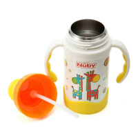 努比(Nuby)孕婴童水壶 不锈钢真空保温吸管杯 280ml（长颈鹿）