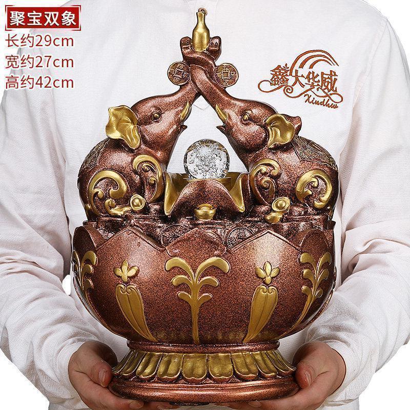 美帮汇流水大象摆件聚宝双象客厅创意装饰品店铺商场台面工艺品高清大图