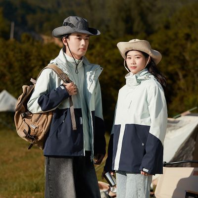 渔人船长冬季户外情侣款冲锋衣男女防风保暖可拆卸三合一两件套 砾石灰（男女通码） M