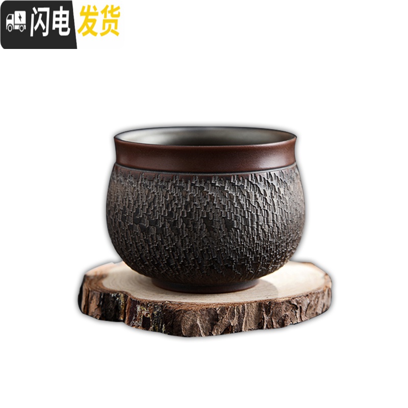 三维工匠小茶杯陶瓷单只坭兴陶全手工品茗杯单个主人功夫茶具非玻璃杯子 刀削钻石杯高清大图