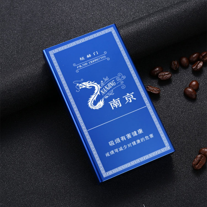 滑盖细烟烟盒超薄20支烟壳自动弹盖创意个性可装南京牌炫赫蓝色煊赫门