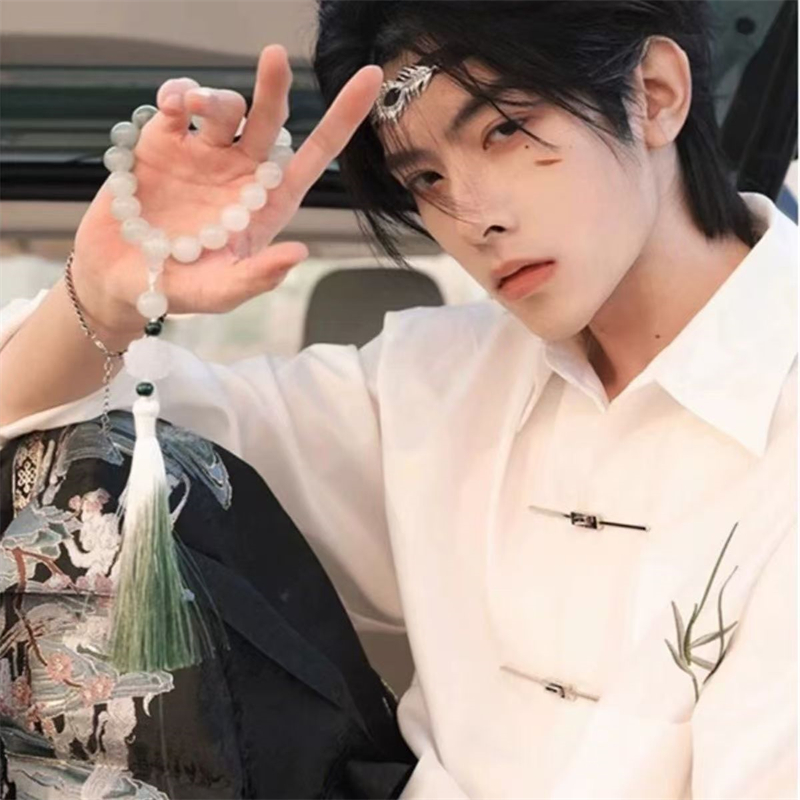 HD 新中式男装中国风翠竹翻领衬衫男改良版汉服唐装高级感长袖衬衣 白色XL高清大图