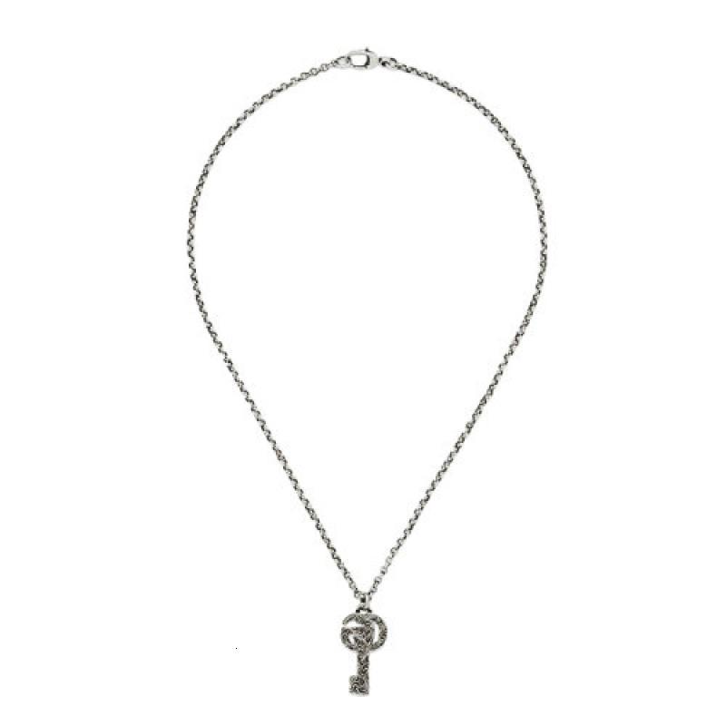 gucci古驰经典款925银双g钥匙刻蔓藤花纹图案吊坠项链627757j84000701