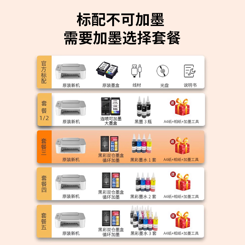 佳能TS3380彩色喷墨打印机无线家用小型复印扫描一体式家庭作业学生用可连接手机a4办公蓝牙照片ts3480迷你
