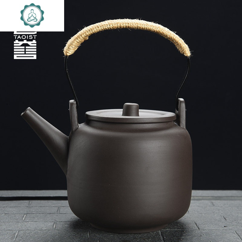 紫砂泡茶壶大容量家用整套提梁壶功夫茶具复古茶杯非烧水壶 封后 麻绳长嘴紫砂提梁壶750-1壶2杯