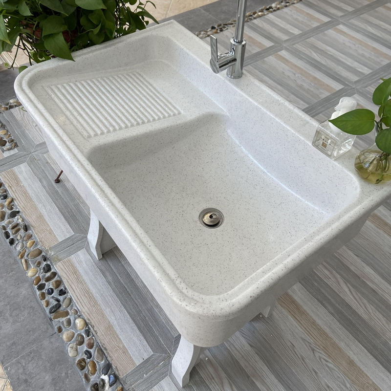 如华福禄石英石洗衣池阳台家用洗衣台带搓板大理石洗衣槽一体成型水池