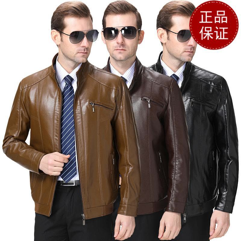 免费退换 海宁真皮皮衣男夹克翻领拉链宽松大码外套秋冬牛皮中老年爸爸装反季促销特价图片
